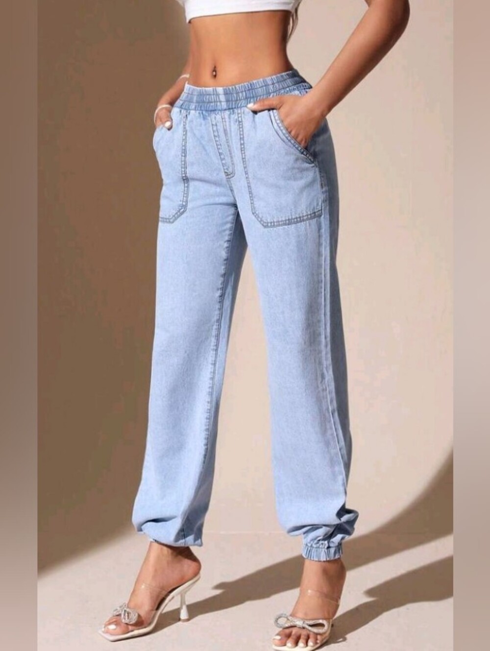 NWT Boho Light Denim Boyfriend Jogger Pants- 100% Cotton